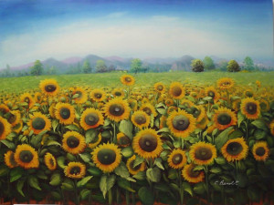 Sun Flowers forever high gloss acrylic abstract (paintings in Boca Raton)